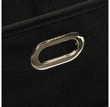 Gros plan d'une boîte de rangement noire avec une poignée argentée