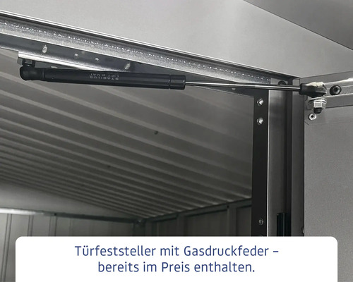 Türfeststeller mit Gasdruckfeder für ein Gartenhaus