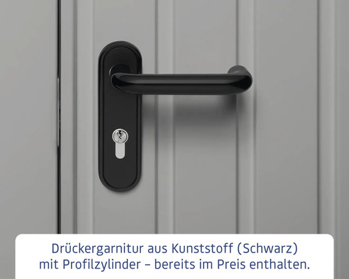 Schwarze Türklinkengarnitur aus Kunststoff mit Profilzylinder