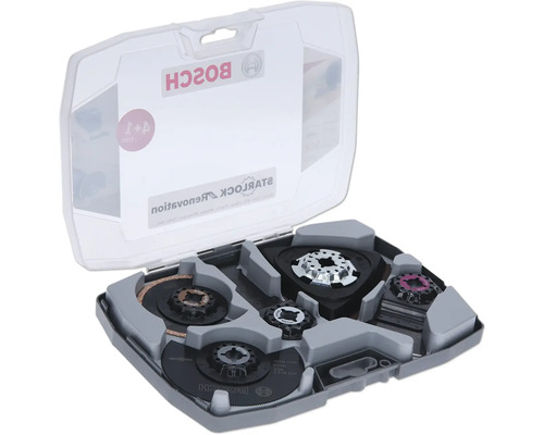 Ensemble d’accessoires pour oscillateur Bosch Starlock dans une valise ouverte