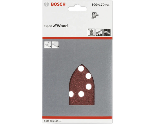Logo Bosch. Six feuilles abrasives pour bois, environ 100x170 millimètres.