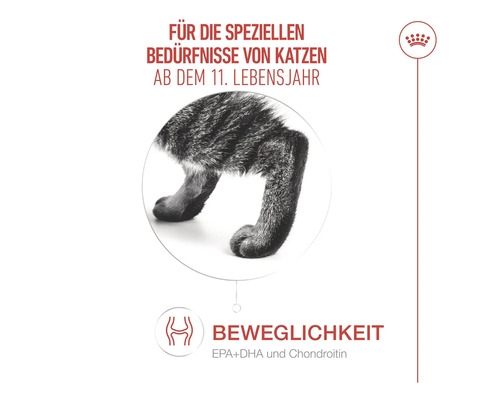 Katzenfutter für die speziellen Bedürfnisse von Katzen ab dem elften Lebensjahr mit Fokus auf Beweglichkeit.