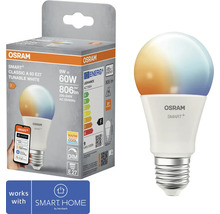 Osram Smart Plus Classic A 60 E27 LED Lampe mit einstellbarem Weisston im Karton und einzeln