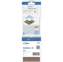 Lot de bandes abrasives Bosch PRO X440, grain P60, P80 et P120, dimension 75 x 533 millimètres