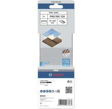 Jeu de bandes abrasives Bosch PRO X440, grain P60, P80 et P120, taille 75 x 457 millimètres