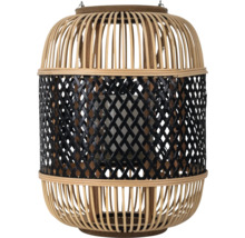 Lanterne en bambou et en verre avec tressage noir et insert en verre