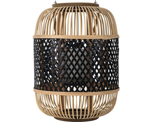 Lanterne en bambou et en verre avec tressage noir et insert en verre