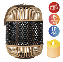 Lanterne décorative en bambou avec bougie LED et fonction solaire