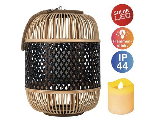 Lanterne décorative en bambou avec bougie LED et fonction solaire