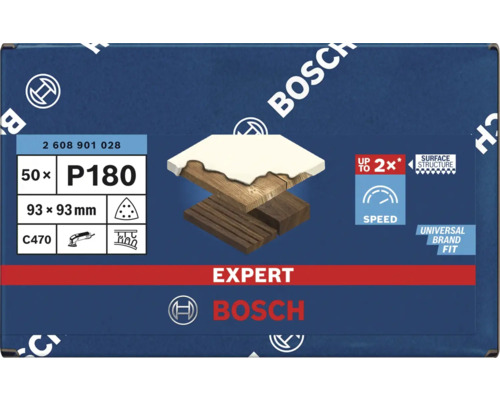 Bosch Expert Schleifblätter, Körnung P180, 93 x 93 Millimeter, 50 Stück