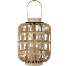 Bambuslaterne mit Tragebügel und cremefarbener Kerze