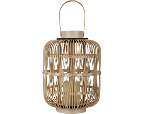 Bambuslaterne mit Tragebügel und cremefarbener Kerze