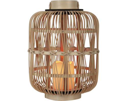 Bambuslaterne mit integrierter LED-Kerze und vertikalen Stäben.