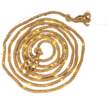 Guirlande lumineuse LED en corde de chanvre avec LED blanc chaud, enroulée en spirale.