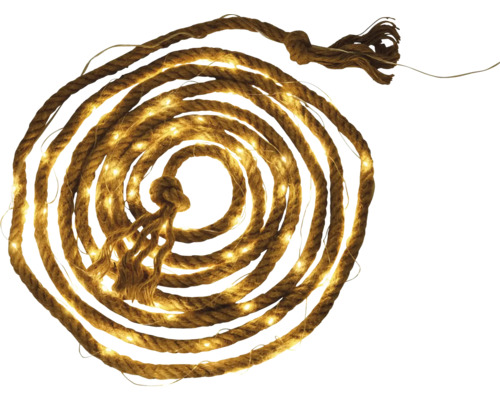 Guirlande lumineuse LED en corde naturelle, enroulée en spirale pour un éclairage décoratif.