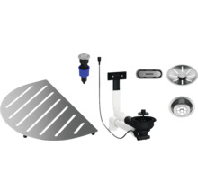Spülenzubehör Set mit Abtropfschale, Ablaufgarnitur, Siebkorb und Excenterbedienung