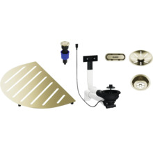 Ablaufgarnitur und Eckregal für das Waschbecken