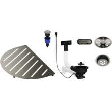 Kit d'accessoires d'évier avec panier de crépine, étagère d'angle et commande excentrée