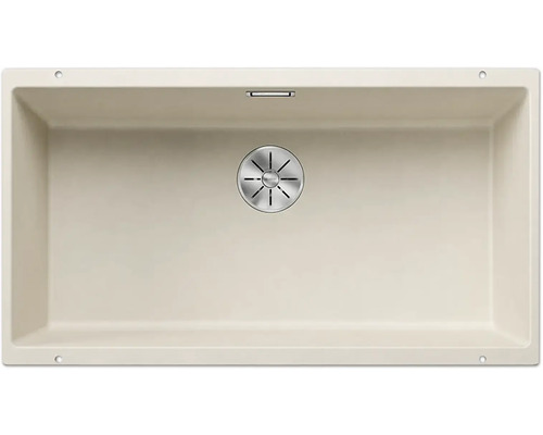 Beige Küchenspüle aus Verbundwerkstoff mit Ablaufsieb