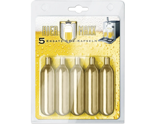 Cinq capsules de remplacement de CO2 Bier Maxx dans l'emballage