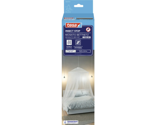 Tesa Moskitonetz für Betten, Netzgröße 12,5 x 2,5 Meter, schnelle Montage, rückstandslos entfernbar