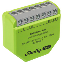 Shelly Dimmer Gen4, contrôleur de variation intelligent vert en plastique, 220 à 240 Volt, 200 Watt, bornes L, N, O, S2, S1.