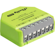 Contrôleur de variation intelligent vert Shelly Dimmer Gen4 pour domotique, compatible 220 à 240 Volts avec borniers de connexion gris.