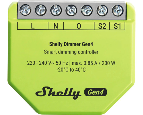 Shelly Dimmer Gen4 variateur intelligent pour 220 à 240 Volt et maximum 200 Watt avec bornes à vis.