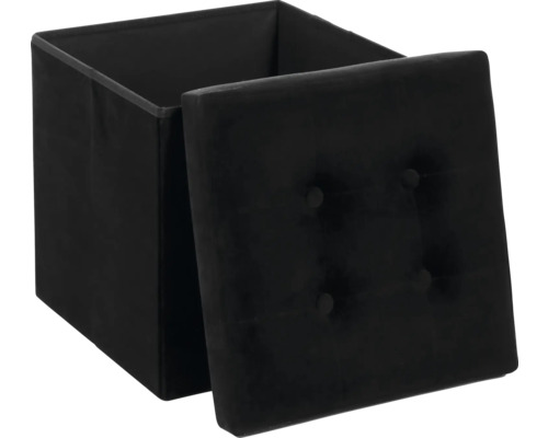 Tabouret de siège noir ouvert avec motif à boutons sur le couvercle