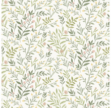 Papier peint à motif de feuilles, de fleurs et de bourgeons