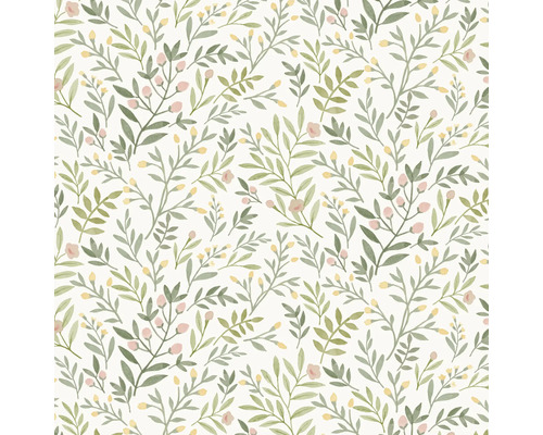 Papier peint à motif de feuilles, de fleurs et de bourgeons