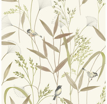 Papier peint avec motif de plantes et d'oiseaux