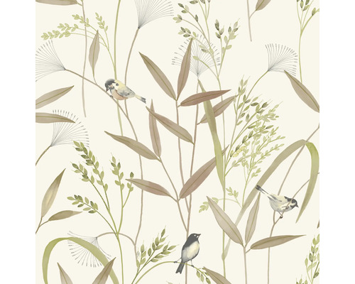 Papier peint avec motif de plantes et d'oiseaux