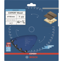 Bosch EXPERT Wood Kreissägeblatt, Durchmesser 165 Millimeter, 24 Zähne, Bohrung 30 Millimeter, Carbide Technology, Bosch Logo.