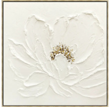 Peinture avec fleur blanche et accents dorés dans un cadre