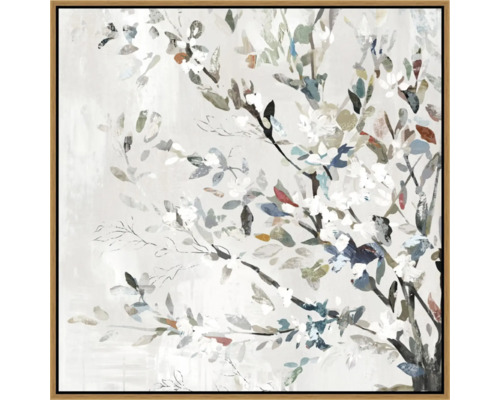 Peinture abstraite avec motif floral dans un cadre en bois
