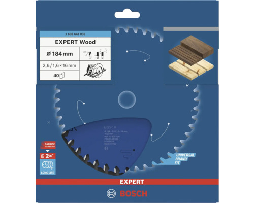 Bosch EXPERT Wood Sägeblatt mit 184 Millimeter Durchmesser