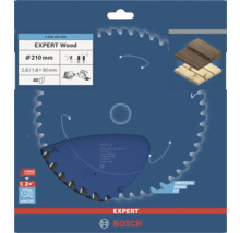 Lame de scie circulaire Bosch Expert for Wood, diamètre 210 millimètres, alésage 30 millimètres, 40 dents, Carbide Technology, Bosch Logo.