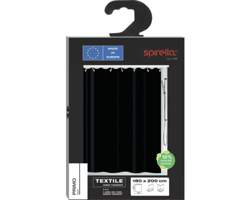 Rideau de douche Spirella Primo, 180 x 200 cm, en 50 % polyester recyclé, hydrofuge