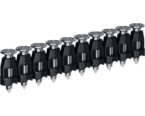 Clous en bande pour une utilisation avec un pistolet de scellement.