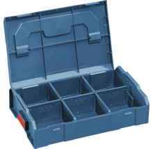 Boîte à outils bleue ouverte avec compartiments pour ranger les outils et les accessoires