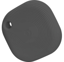 Traceur Bluetooth gris foncé compact avec surface structurée, trou pour porte-clés et Samsung Logo.