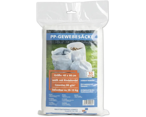 Sacs en tissu PP, 40 x 60 cm, blancs, avec cordon de serrage, tissu 80 g/m², charge maximale d'environ 10 à 15 kg, 10 pièces