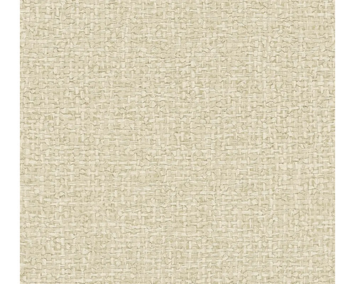 Papier peint structuré avec aspect raphia grossier en beige clair.