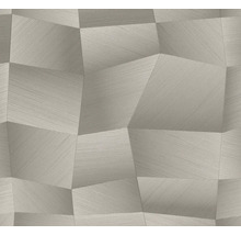 Papier peint intissé gris avec motif géométrique tridimensionnel composé de polygones irréguliers et structure de lignes fines.