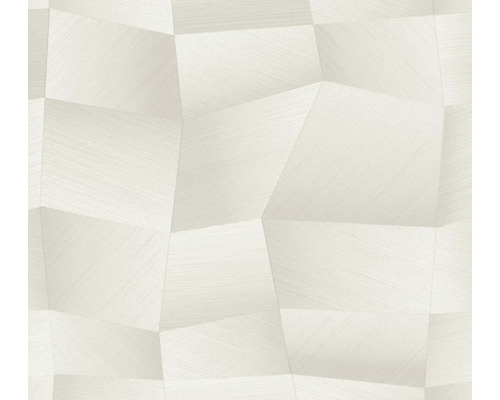 Papier peint intissé avec motif géométrique 3D abstrait et structure lignée fine.