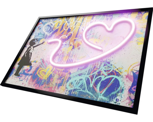 Image décorative avec graffiti et cœur néon dans un cadre