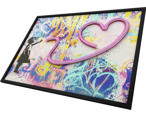 Tableau mural encadré avec motif graffiti, fille et cœur