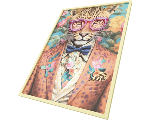 Gerahmtes Bild eines Leoparden mit Brille und Anzug