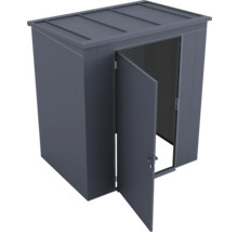 Geräteschrank aus Metall mit geöffneter Tür und Flachdach